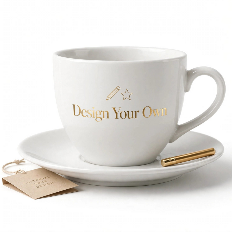 Personalized White Cup & Saucer Set – 12 Pcs Custom Name & Logo | Corporate Gift Pakistan