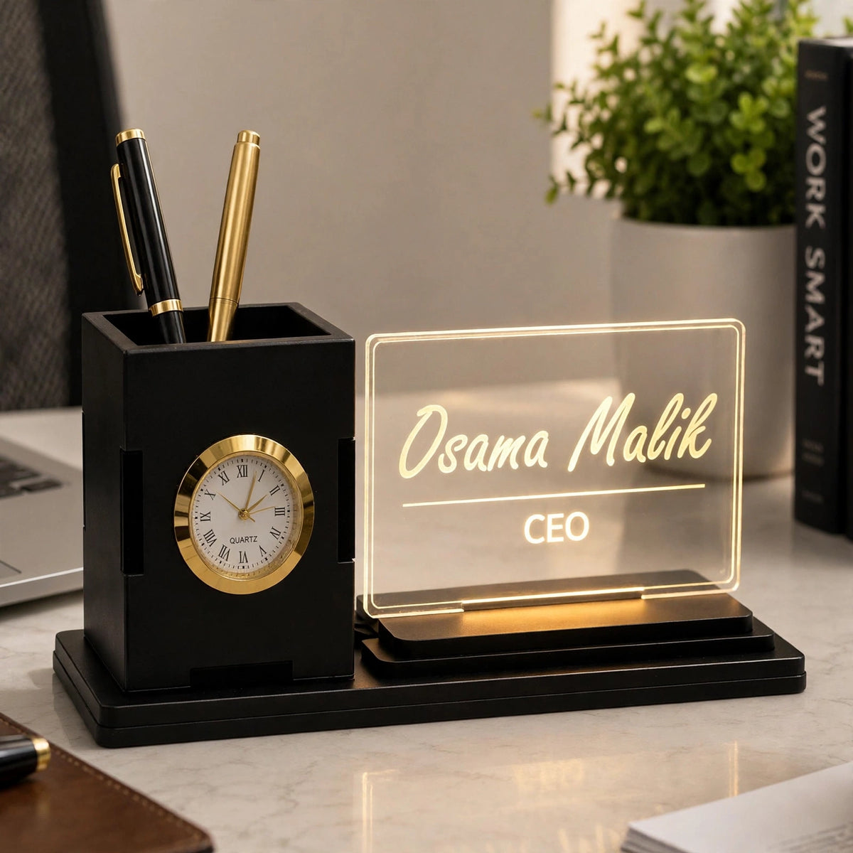 Custom Name Pen Holder with Clock & LED Display