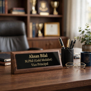 Custom Wooden & Acrylic Table Name Plate | Personalized Office Desk Name Sign