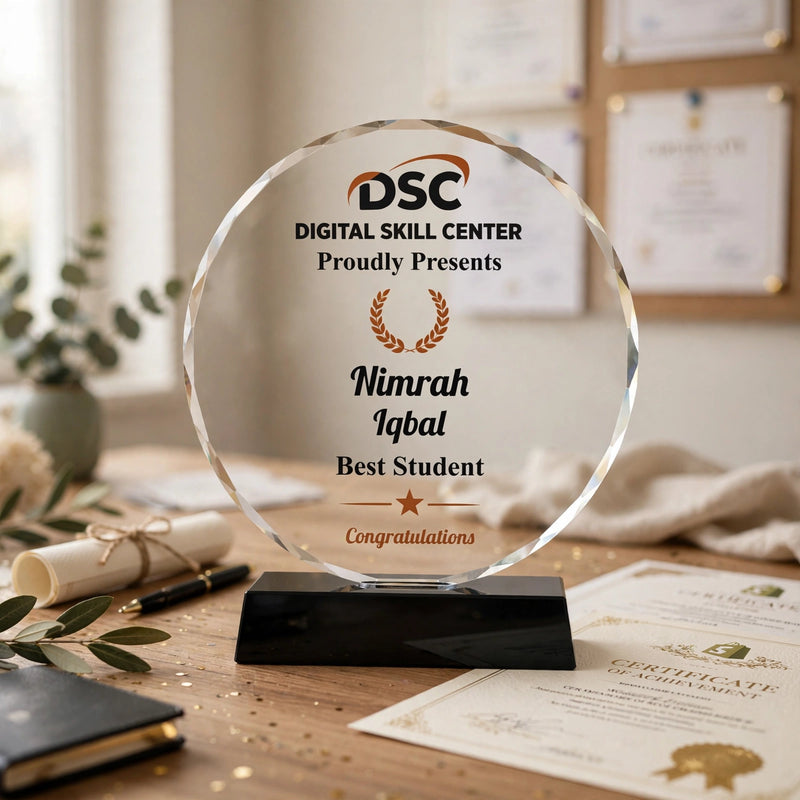 Customized Crystal Shield Trophy Award with Black Base