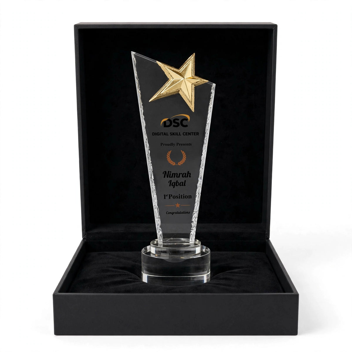 Customized Crystal Star Trophy Award – Best Student & 1st Position Award Shield | DSC Award