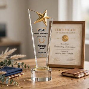 Customized Crystal Star Trophy Award – Best Student & 1st Position Award Shield | DSC Award