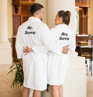 Customized Embroidered Name Bathrobe Set for Couples – Groom & Bride – Personalized Wedding Gift