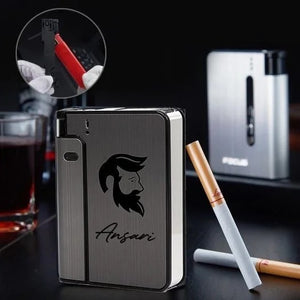 Custom Name Cigarette Case with USB Lighter – Personalized Engraved Logo