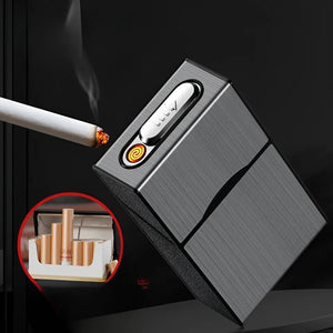 Pop-Up Cigarette Case with Electric Lighter – Silver Oval Slider Model