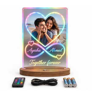 Customized Infinity Heart LED Lamp – Personalized Couple Photo with Name – Together Forever Gift