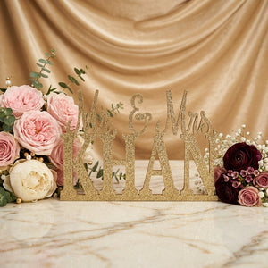 Mr & Mrs Custom Wedding Name Sign – Golden Foil Acrylic | Wedding Gift Pakistan