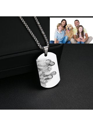 Stainless Steel Name Picture Engraved Necklace - Silver