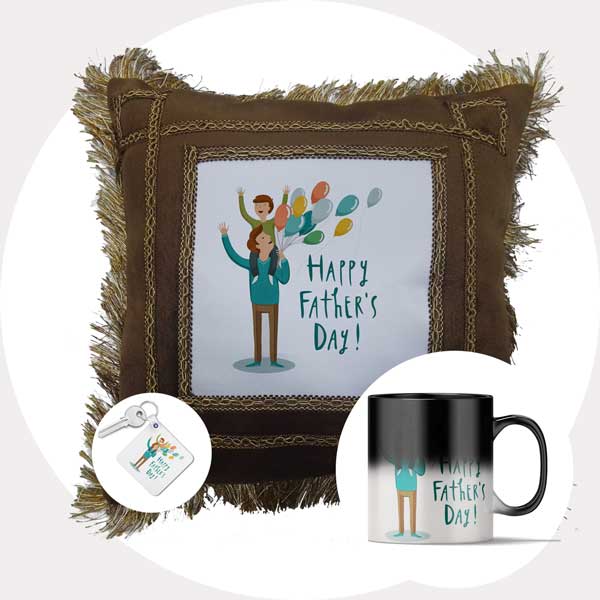 Happy Father's Day Gift Combo (Cushion + Magic Mug + Keychain)