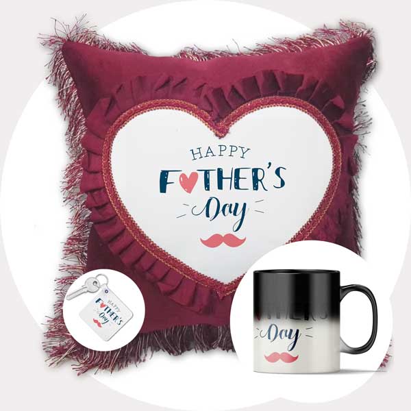 Happy Father's Day Gift Combo (Cushion + Magic Mug + Keychain)