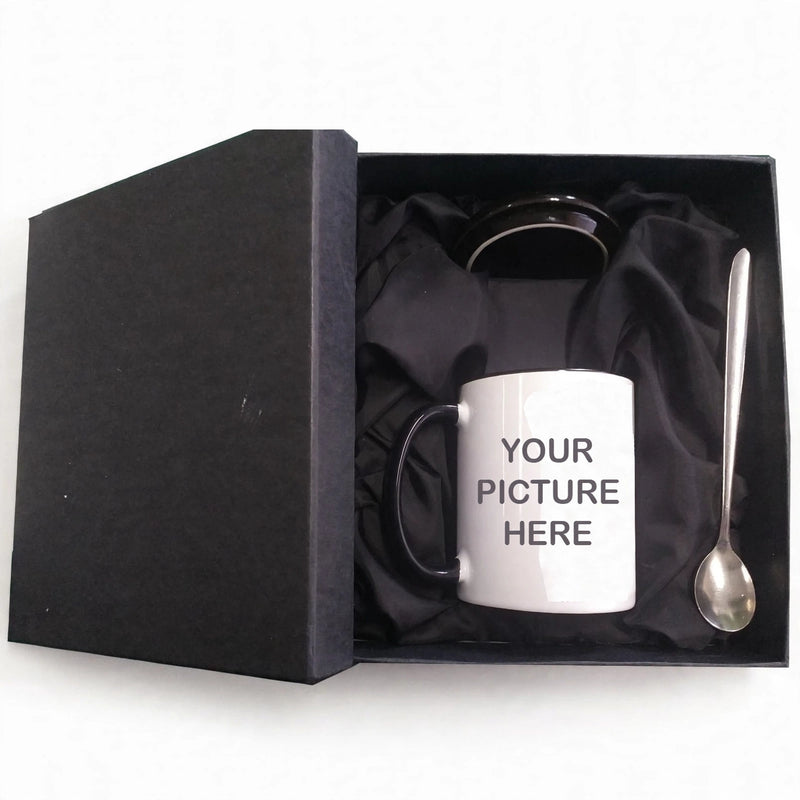 Personalized Mug with Lid & Spoon in Gift Box – Custom Name, Photo & Text | Design Your Own Pakistan