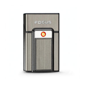 Titanium Grey Metal Cigarette Case with Front Electric Lighter
