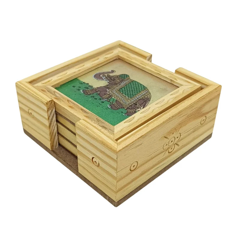 Customized Sold Wooden Engraved Tea Coasters Box - For 6 Coasters