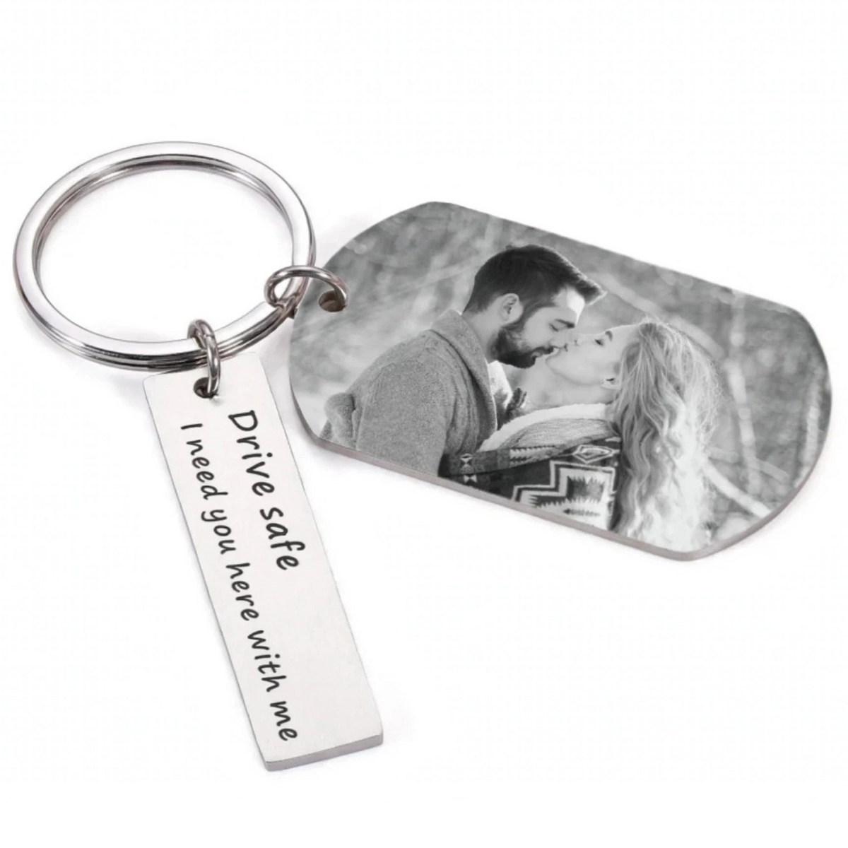 Custom Metal Engraved Keychain with Bar – Personalized Name & Message Key Ring