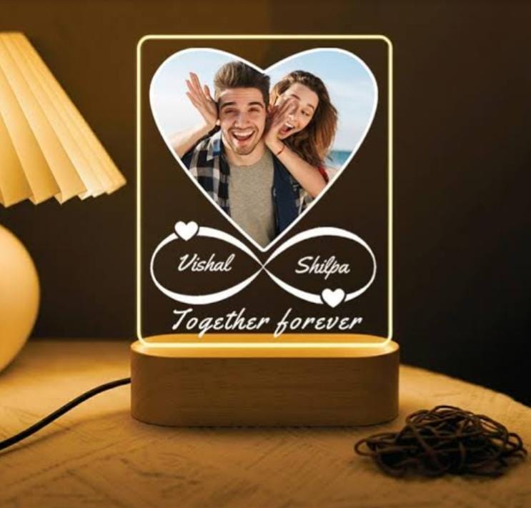 Customized Infinity Heart LED Lamp – Personalized Couple Photo with Name – Together Forever Gift