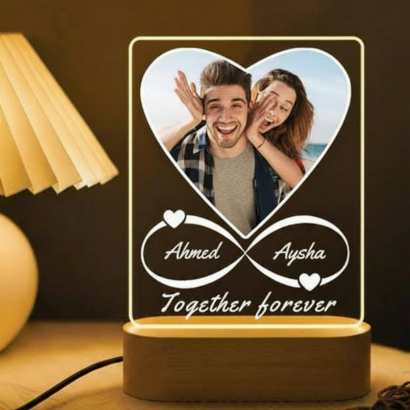 Customized Infinity Heart LED Lamp – Personalized Couple Photo with Name – Together Forever Gift