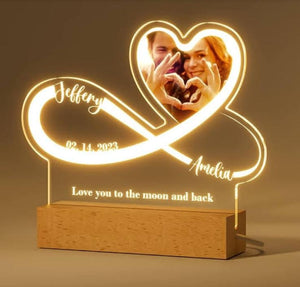 Customized Infinity Heart Photo LED Lamp with Names & Date | Love You to the Moon and Back Gift