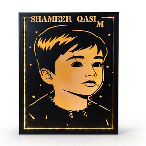 Custom LED Wall Frame – Black Steel Cutting Portrait Frame with Warm LED Light | Personalized Name & Photo Frame