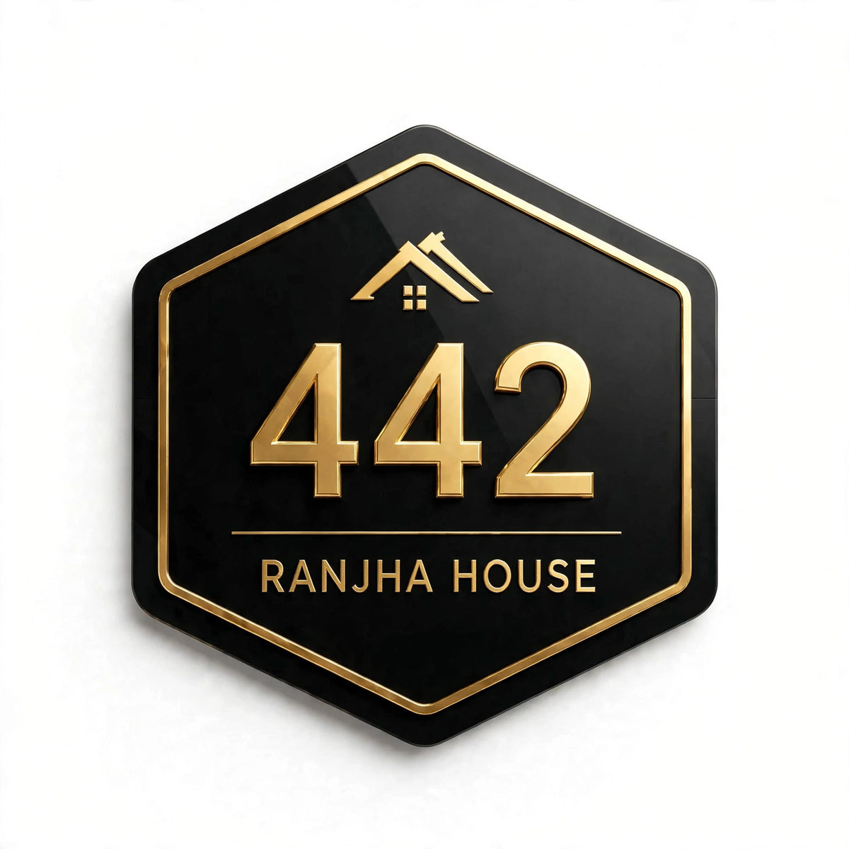 Modern Hexagonal Acrylic House Name Plate – 12×12 Inches | Custom House Number & Name | White & Black Personalized Home Entrance Sign