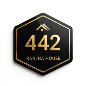 Modern Hexagonal Acrylic House Name Plate – 12×12 Inches | Custom House Number & Name | White & Black Personalized Home Entrance Sign