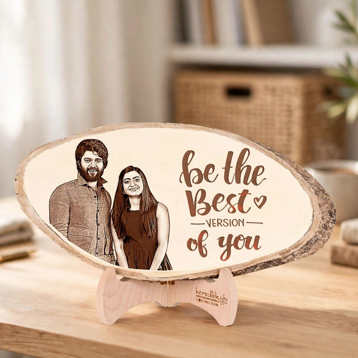 Personalized Engraved Oval Wooden Table Frame with Stand – Custom Photo Frame
