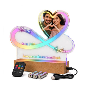 Customized Infinity Heart Photo LED Lamp with Names & Date | Love You to the Moon and Back Gift