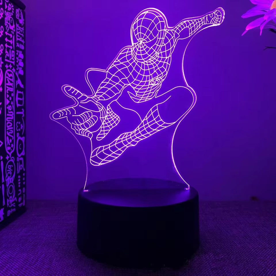 Spider-Man 3D Illusion LED Lamp - Superhero Night Light - 3 Action Poses - Acrylic 7 Color Changing Lamp