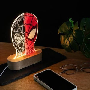 Spider-Man Half Face Mask 3D Illusion LED Lamp - Red & White Line Art
