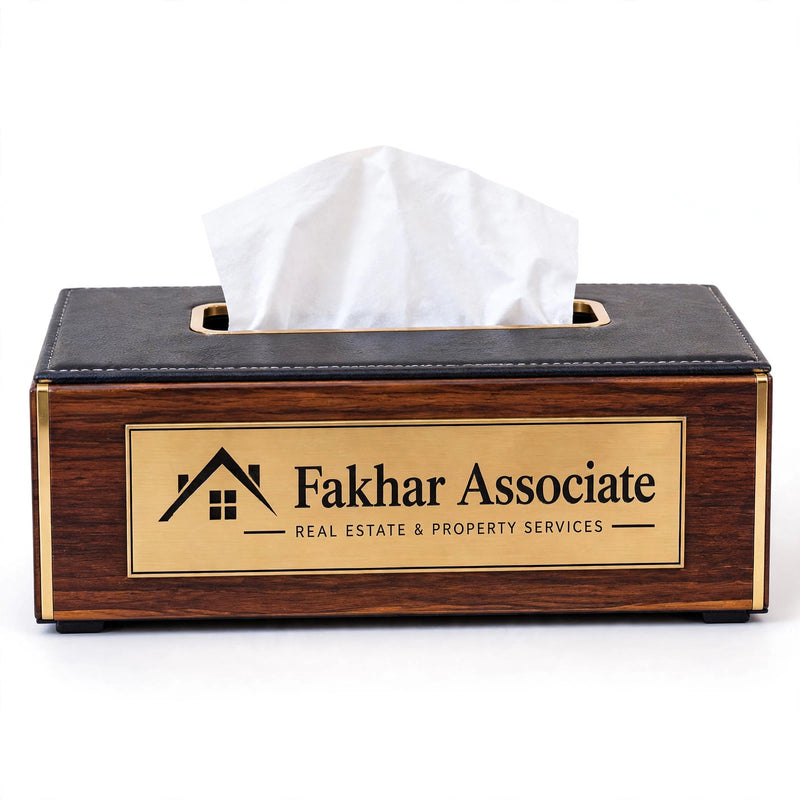 Custom Logo Tissue Box | Premium Leatherette & Wood 06 Boxes