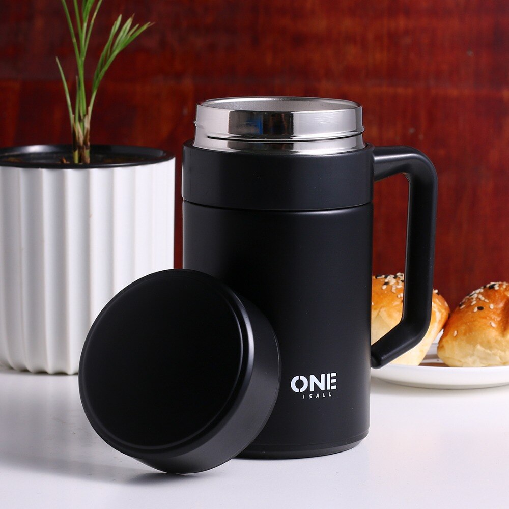 Customiseable Name Text Vacuum-Cup Portable Water-Glass Coffee-Mug Stainless Steel - Black