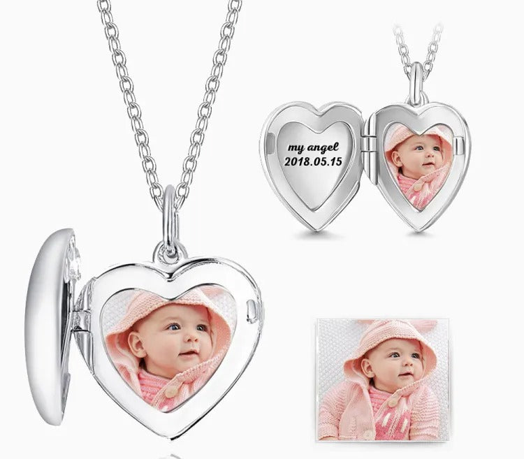 Customized Picture And Name Heart Shape Nacklace