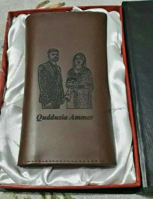 Personalized Leather Wallet Custom Engraved Picture, Text For Men and Women With Gift Box - In Brown