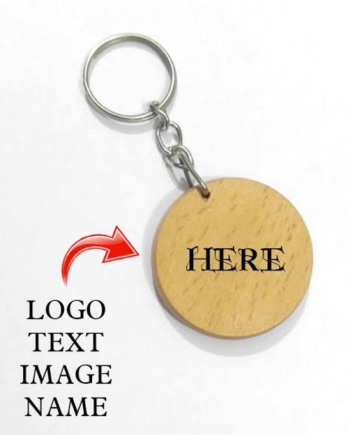 Customized Keychain (Wooden) Round Shape Picture Name Or Logo Engraved