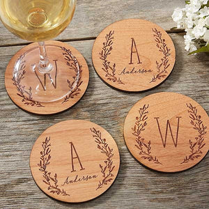 Customized Wooden Coaster, Coasters, Tea, Coffee, Name, Text Solid Beach Wood Coasters - Round