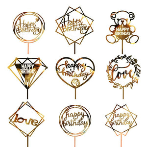 Customized Cake Topper In Acrylic Material With Gold Foil
