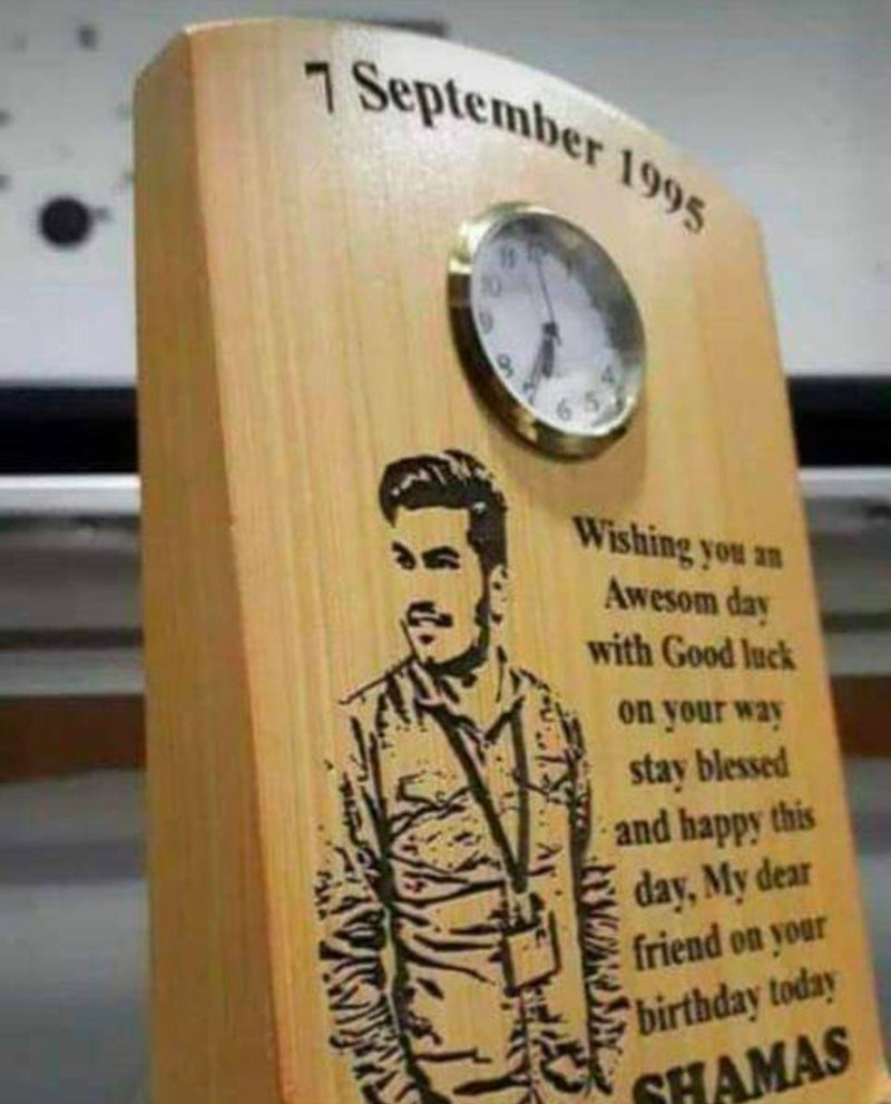 Customized Picture And Name Engraved Wooden Clock Table Frame (5x7)