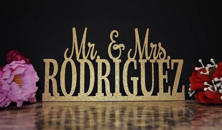 Mr & Mrs Sign - Custom Wedding Name Sign In Acceralic With Golden Foil
