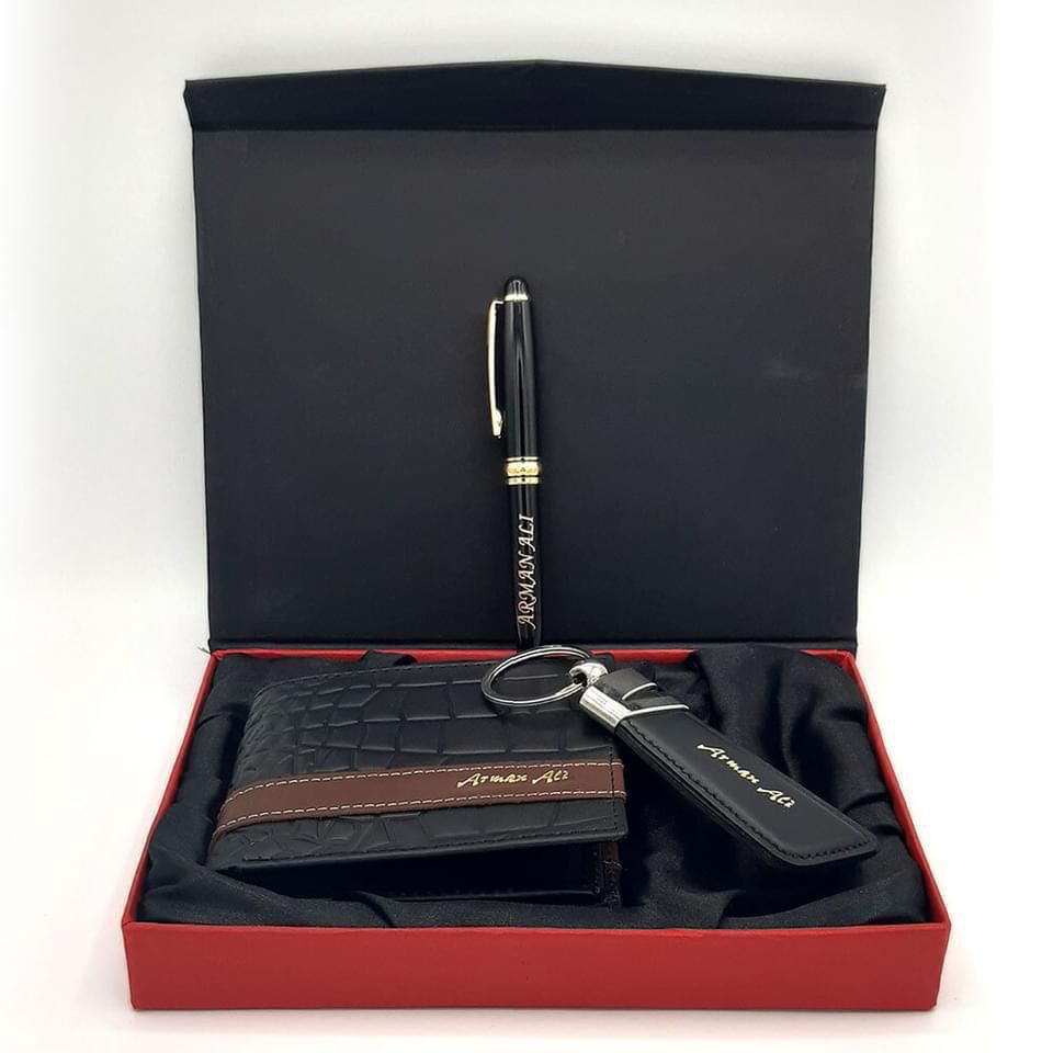 Name Printed Wallet Keychain And Pen in a Gift Box