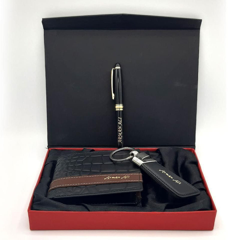 Name Printed Wallet Keychain And Pen in a Gift Box