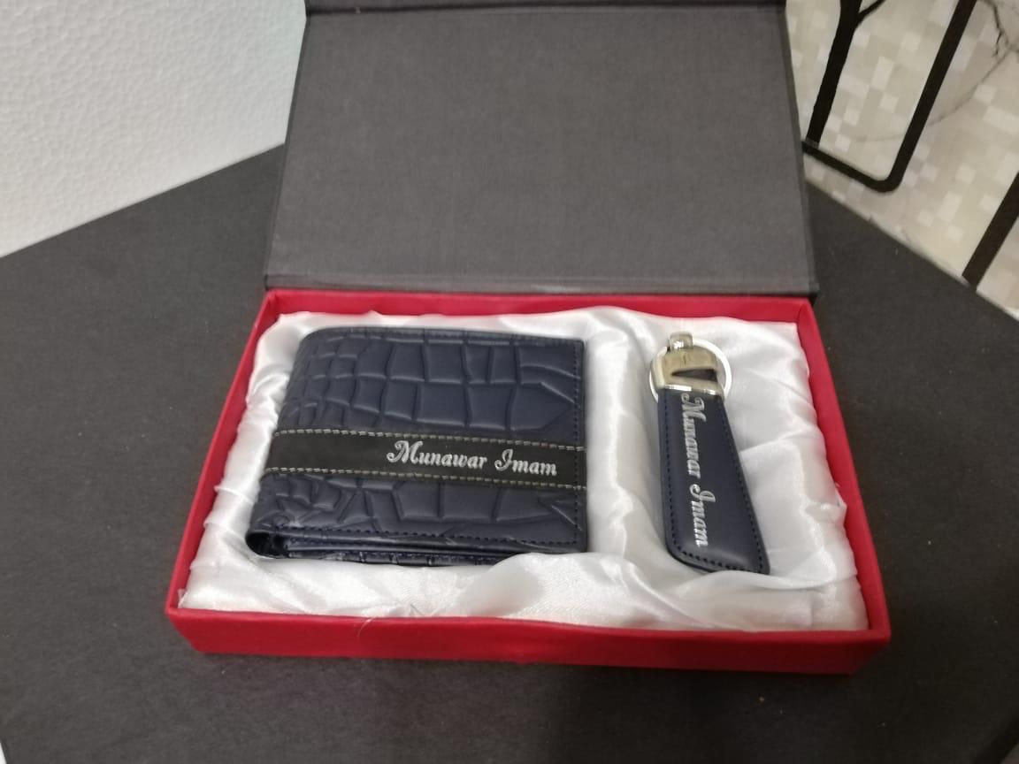Name Printed Wallet And Keychain - Inside A Gift Box