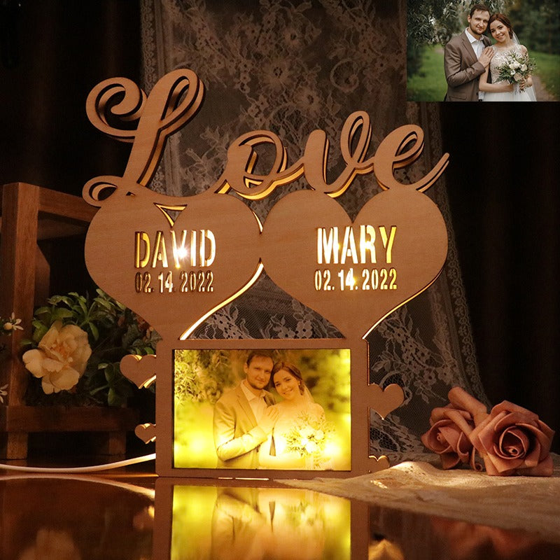 Custom Love Photo Wooden Lamp Especially for Couples