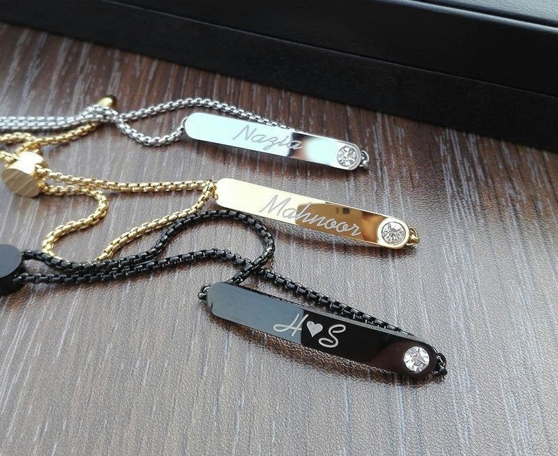 3 In 1 Personalized Your Own Bar Name Bracelet - Gold - Silver - Black