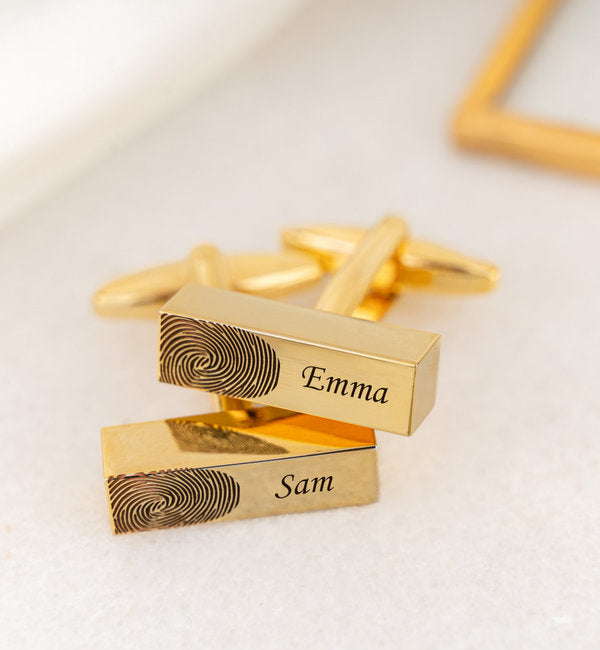 Customized Bar Engraved Cufflinks - Name With Thumb impression