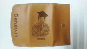 Picture And Name Long Wallet 3 Folded - With Gift Box – In Camel Color
