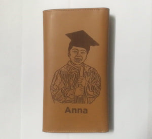 Picture And Name Long Wallet 3 Folded - With Gift Box – In Camel Color