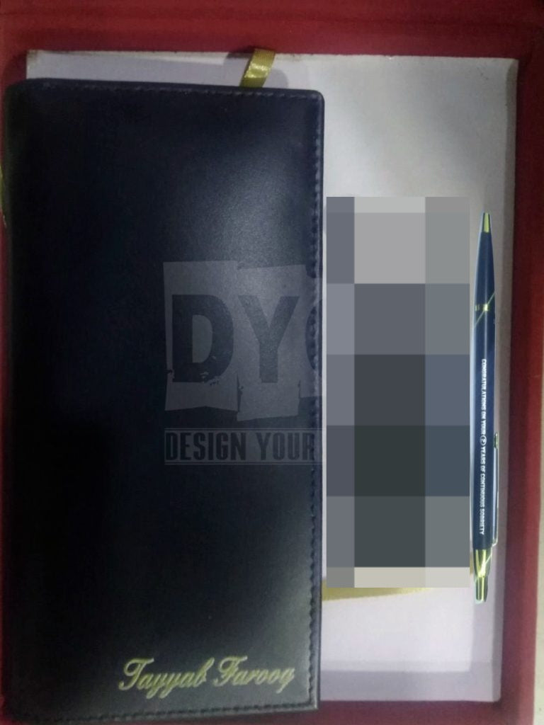 Name And Long Wallet And Pen With Gift Box – In Black Color