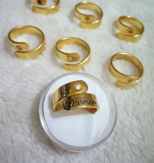 Customiseable And Adjustable Name Finger Ring - Gold