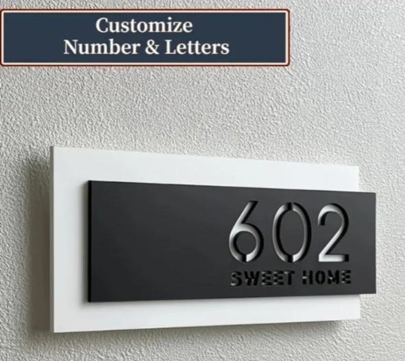 Customizeable Black And White Acrylic House Name Plate - 18x9 Inches