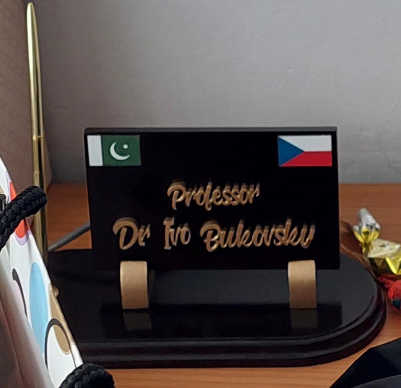 Customized Pen Holder Table Name Plate Wooden - With Gold Pen