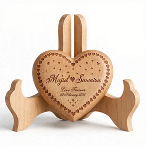 Personalized Wooden Heart Photo Frame with Engraving, Stand & Gift Box – 6x6 Inch
